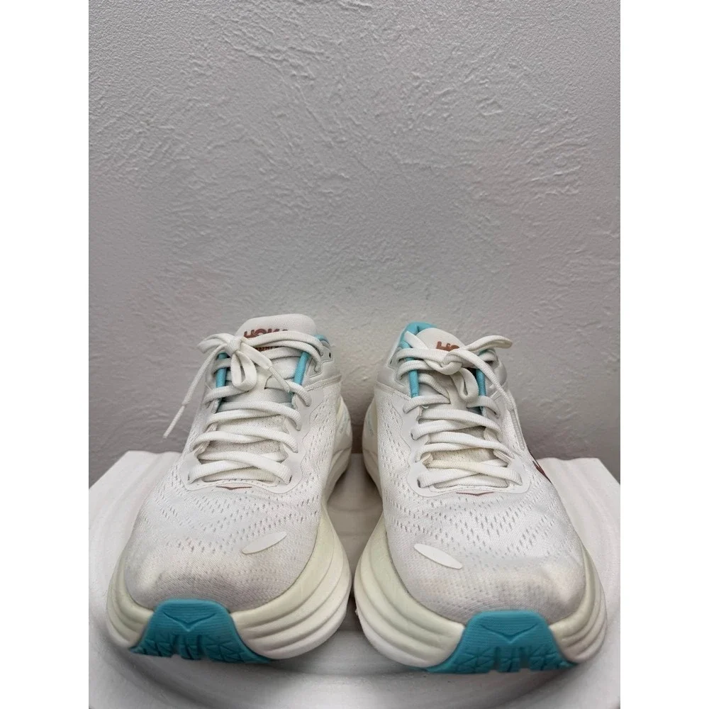 HOKA Bondi 8 Women's Running Shoes White Blue Cushioned Sneakers Size 7B